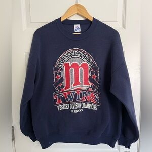 Vintage Minnesota Twins 1991 Western Division Champions Sweatshirt XL Navy Crew